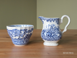 Engels blauw Jachtservies Myott's Country Life Roomstel met suikerkommetje