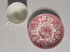 Engels rood Coaching Taverns Royal Tudor Ware Staffordshire kop en schotel