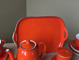 Societe Ceramique rood ontbijtservies 12 personen
