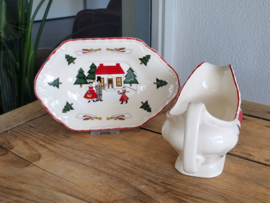 Engels Mason's Christmas Village 1983 Kerstservies Sauskom op losse onderschotel