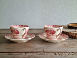 Boerenhoeve Rood Societe Ceramique 2x Koffie Kop en schotel (creme)