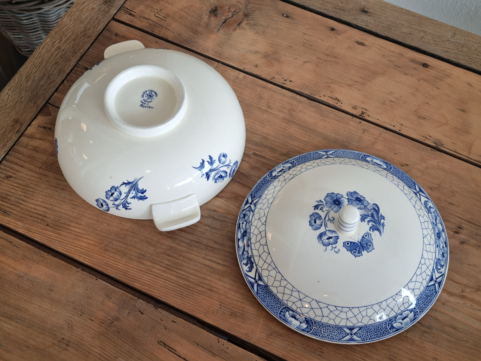 Societe Ceramique Butterflij Dekschaal-Terrine (wit)