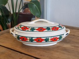 Apart Boerenbont Regout  Dekschaal Terrine vintage oranje/groen