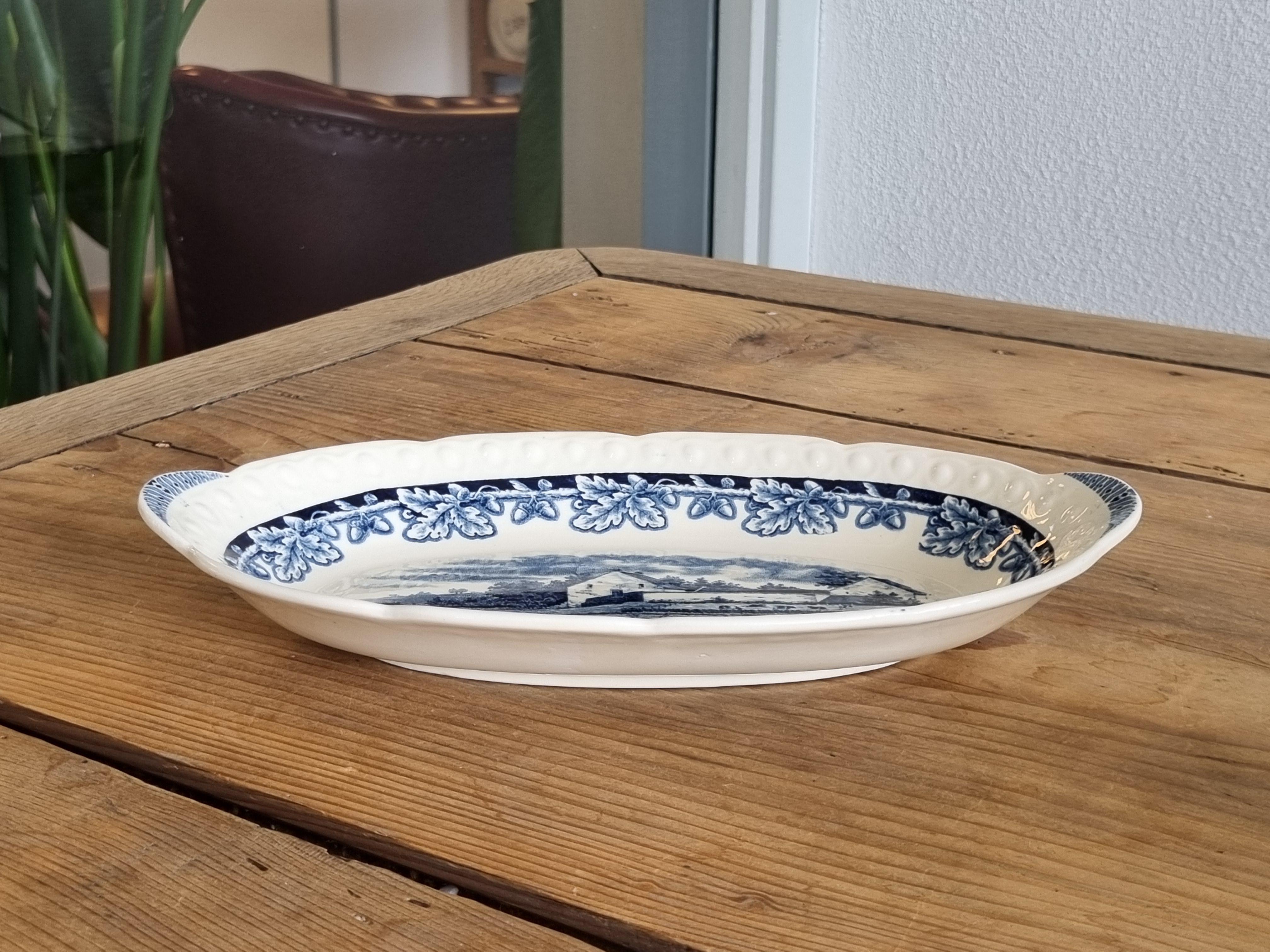 Boerenhoeve blauw Societe Ceramique ovaal schaaltje 24,5 cm