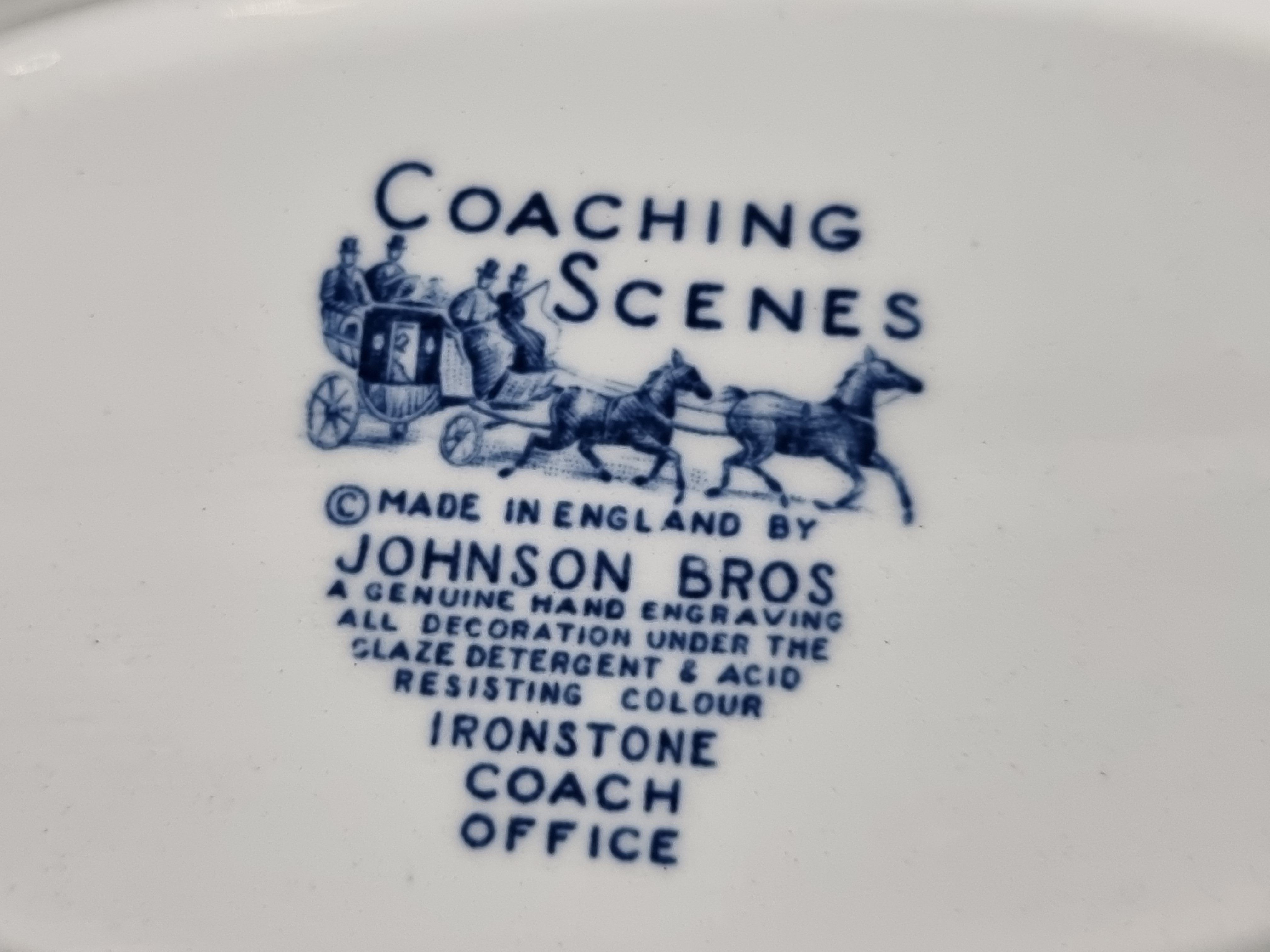 Engels blauw Johnson Bros Coaching Scenes set 3x ovale schaal
