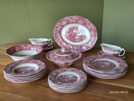 Engels rood Enoch Wedgwood River Scene compleet eetservies 6 personen