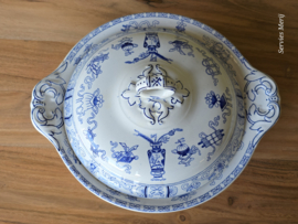 Potiche blauw Petrus Regout dekschaal terrine