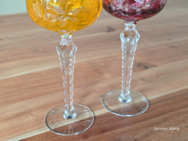 Boheems Kristal Glas set (4) van 2x op hoge voet 19,5 cm kleur: rose en oranje