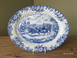 Engels blauw Johnson Bros Coaching Scenes ovale schaal 35,5 cm