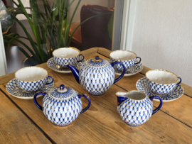 Lomonosov blauw Cobalt Net Theeservies 4-persoons