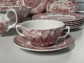 Engels rood British Anchor Olde Country Castles compleet servies 5 personen