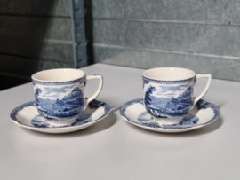 Engels blauw Johnson Bros Old Britain Castles set 2x espresso kop en schotel