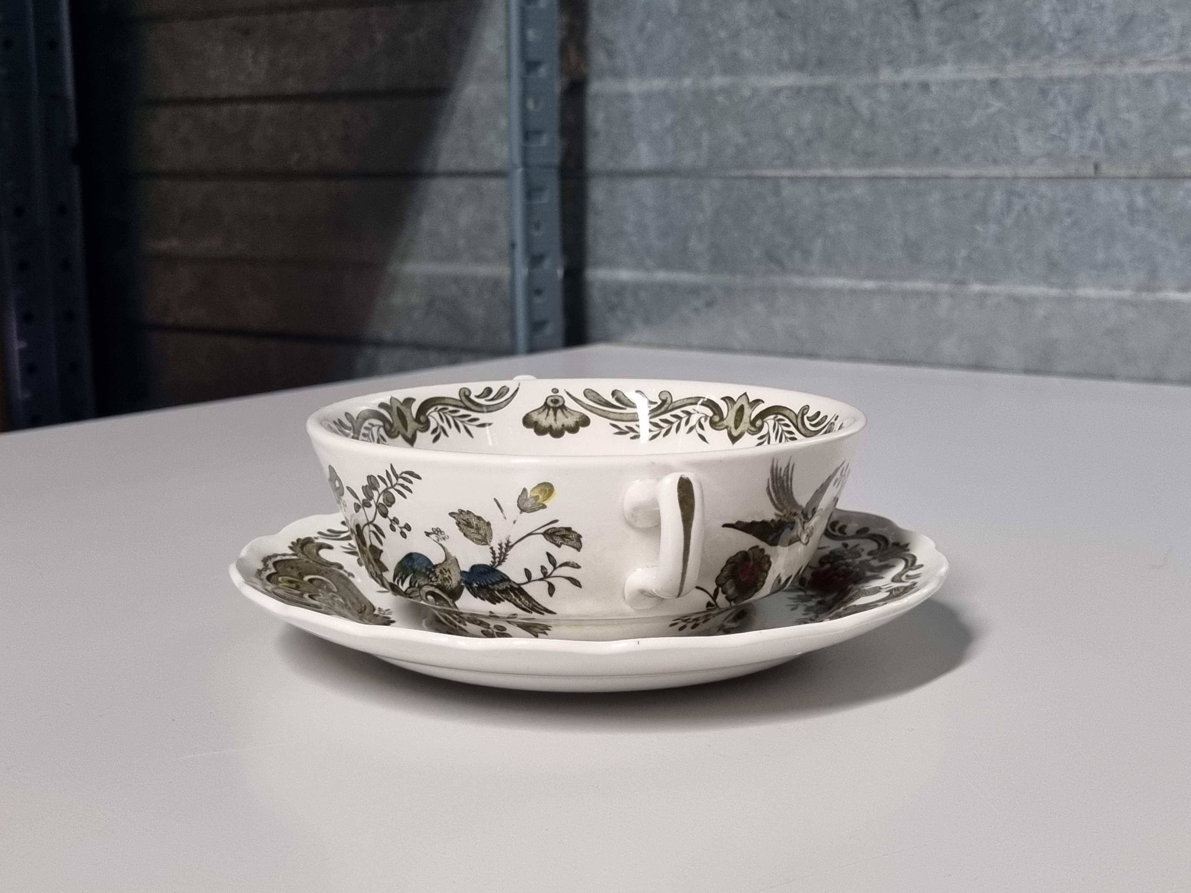 Engels Ridgway Windsor groen gekleurd soepkom met schotel