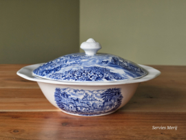 Engels blauw Enoch Wedgwood Old English Village dekschaal terrine