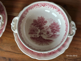 Villeroy en Boch Burgenland rood set 6x soepkom met schotel (stapelbaar oortje)