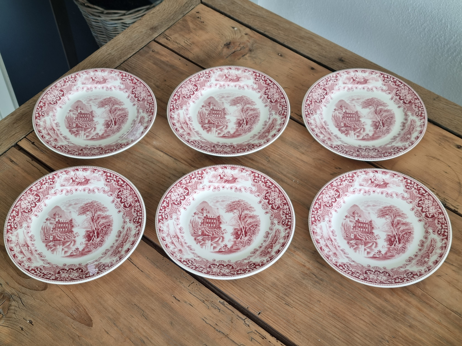 Regout Castillo Old England rood set 6x Ontbijtbordje 20 cm