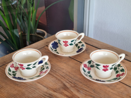 Boerenbont 418 Societe Ceramique Set 3x Koffie Kop bloemkooloortje + Schotel