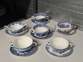 Engels blauw Set 6x mix & match soepkom met schotel
