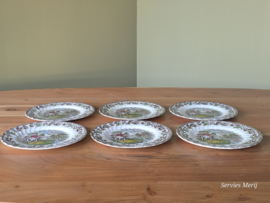 Engels bruin ingekleurd Jachtservies Myott's Country Life set 6x ontbijtbord 20 cm (met verkleuring)
