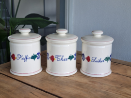 Boerenbont Boch set 3x Voorraadpot Koffie Thee en Suiker (wit rode rand deksel)