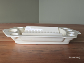 Societe Ceramique creme art deco aspergeschaal (chip) met treef