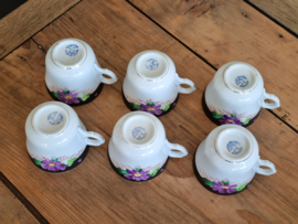 Societe Ceramique zwart met paarse bloem set 6x Kop en schotel