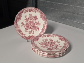 Engels rood Crown Ducal Bristol set 6x gebaksbordje 17,5 cm