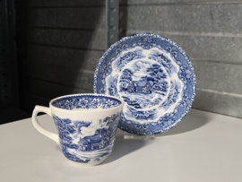 Engels blauw Grindley Country Inns kop en schotel (decor binnenin)
