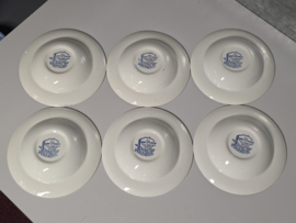 Engels blauw Coaching Taverns Royal Tudor Ware Staffordshire Set 6x diep pasta curry bord 22,5 cm