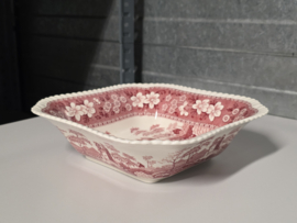 Engels Copeland Spode's Tower rood hoge vierkante schaal 20,5 cm