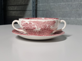 Engels rood Enoch Wedgwood Woodland set 6x Soepkom met schotel