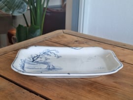 Verkocht = Petrus Regout Marines donkerblauw  rechthoekige schaal (hoekig model, horizon) 31 cm