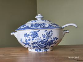 Engels blauw Wedgwood Asiatic Pheasants robuuste terrine met aardewerk lepel