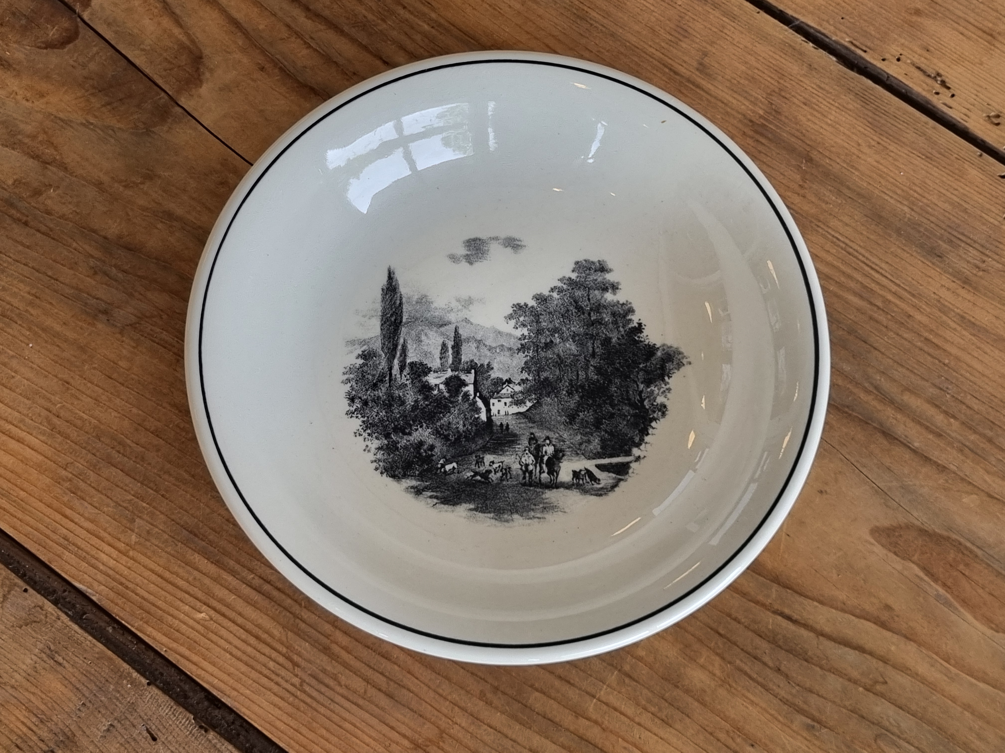 Boch Belgium Malines landschap zwart diep pasta curry bord 20,5 cm