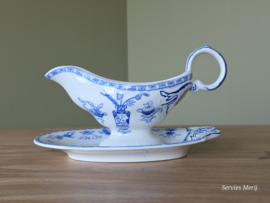 Potiche blauw Petrus Regout sauskom op vaste onderschotel