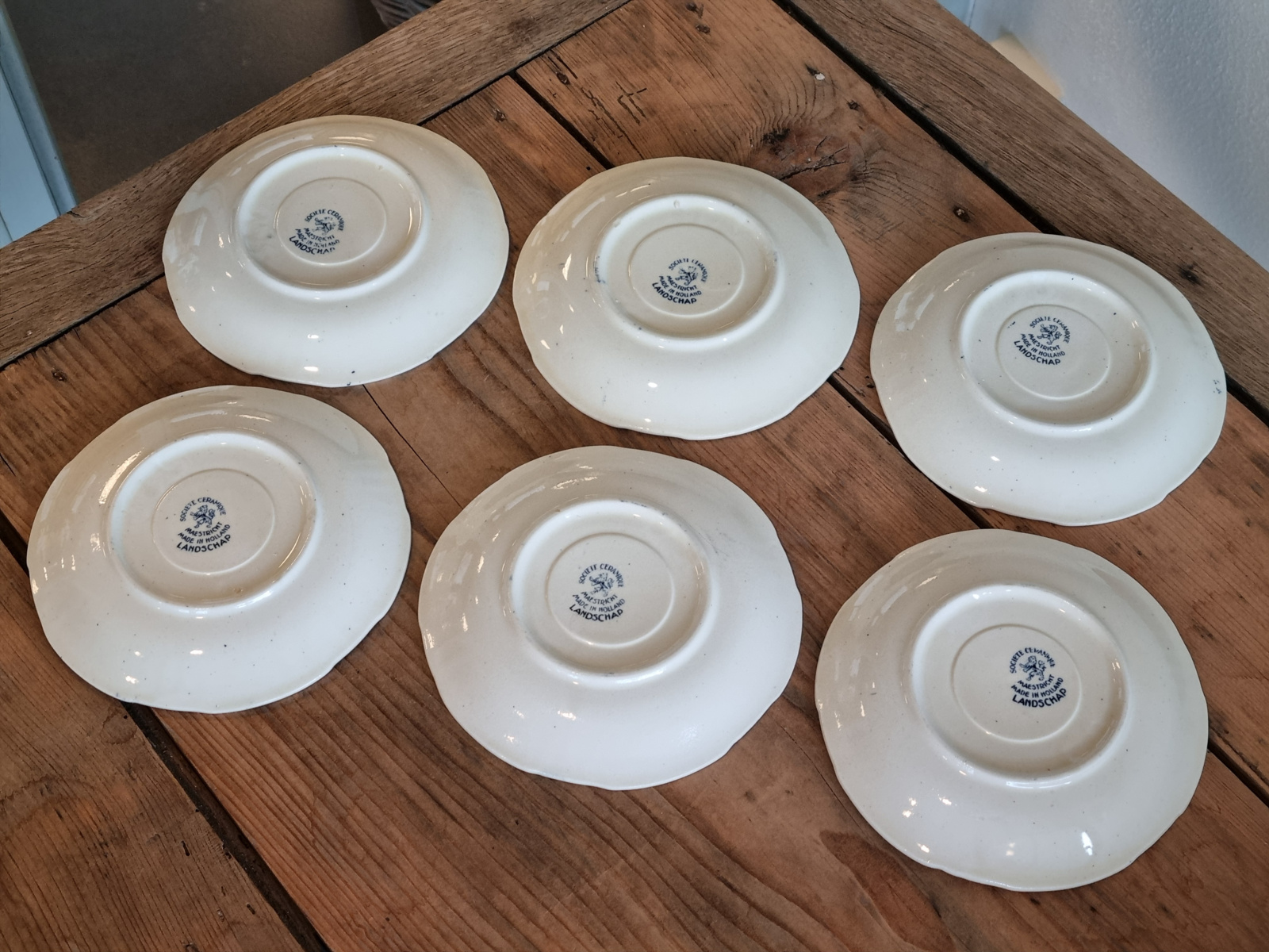 Landschap Blauw Societe Ceramique Set van 6x Kop en schotel (hoekig model)