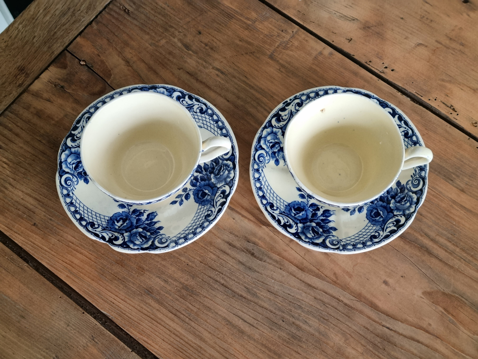 Peacock blauw Societe Ceramique set 2x kop en schotel