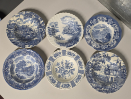 Engels blauw Mix & Match Set 6x diepe borden 25 - 25,5 cm