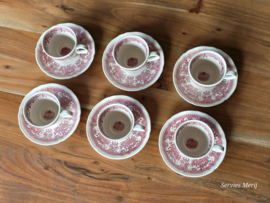 Villeroy en Boch Burgenland rood set  6x koffie kop en schotel (bruin stempel)