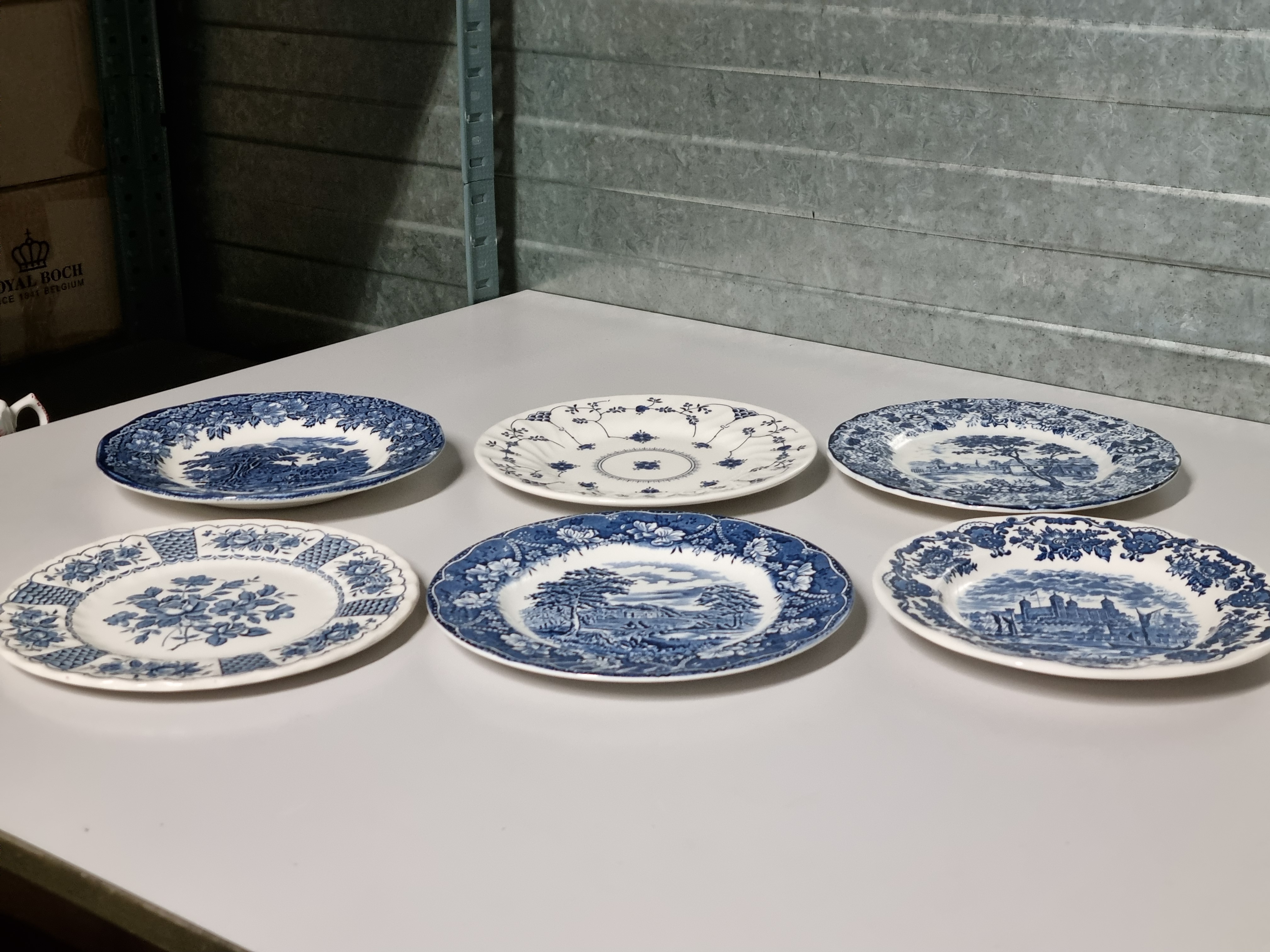 Engels blauw Set 6x mix & match ontbijtbord dessertbord 20 cm