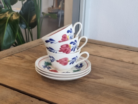 Oud Boerenbont Regout set 3x Kop en schotel (oude blauwe stempel)