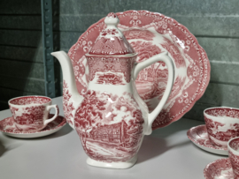 Engels rood Grindley Country Inns Koffieservies 8 persoons