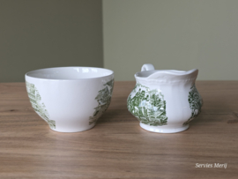 Engels groen Coaching Taverns Royal Tudor Ware Staffordshire Roomstel