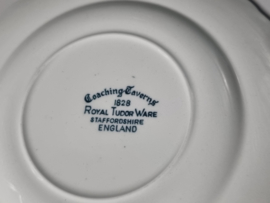 Engels groen/petrol Royal Tudor Ware Coaching Taverns gebaksbordje 15,5 cm