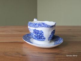 Engels blauw Enoch Wedgwood decor River Scene sauskom op vaste onderschotel