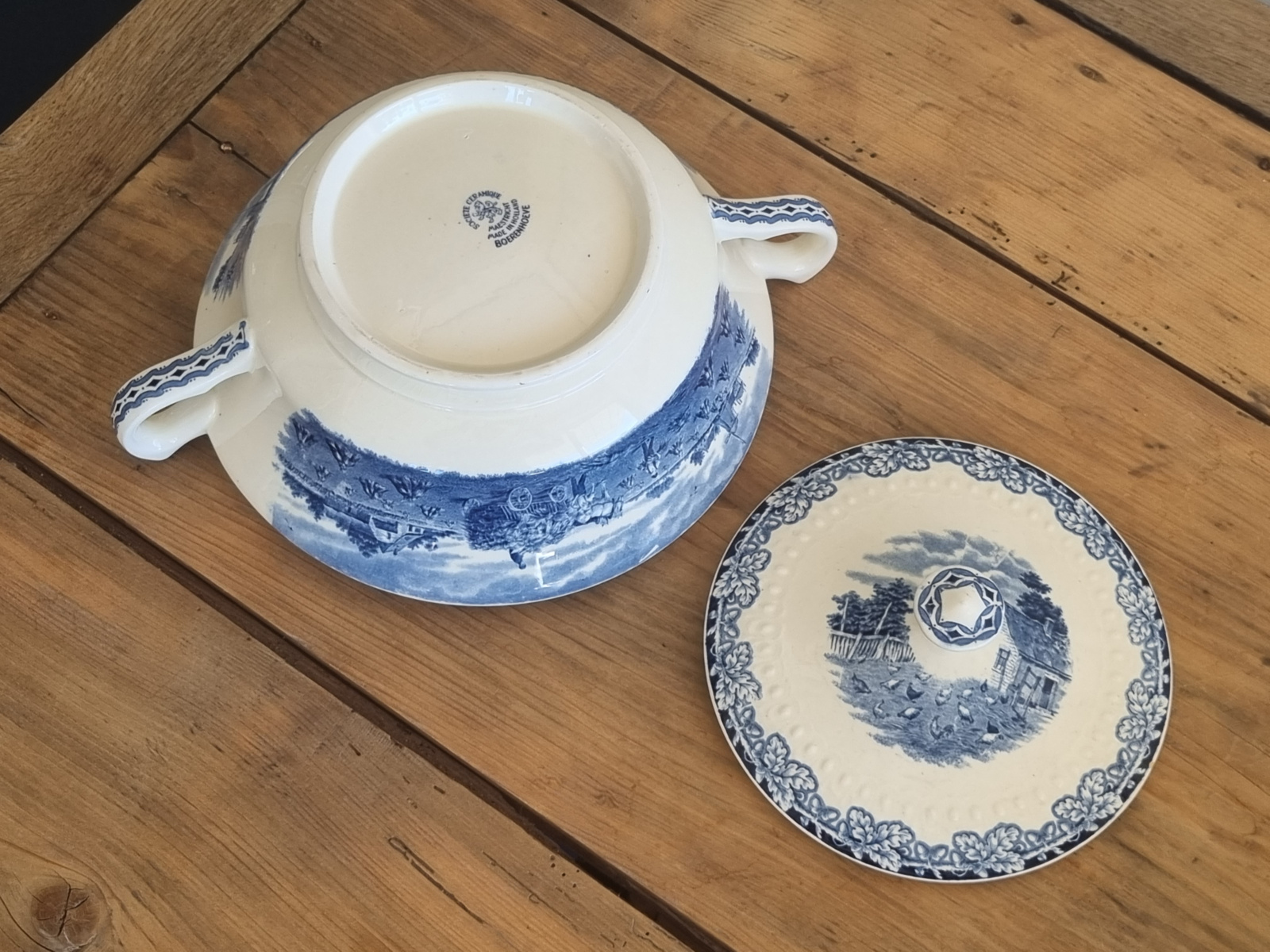 Boerenhoeve blauw Societe Ceramique Dekschaal Terrine (plekje deksel)