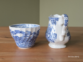 Engels blauw Jachtservies Myott's Country Life Roomstel met suikerkommetje