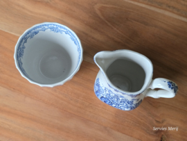 Engels blauw Jachtservies Myott's Country Life Roomstel met suikerkommetje