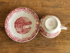 Boerenhoeve rood Societe Ceramique chocolade kop en schotel