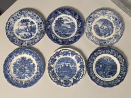 Engels blauw Mix & Match Set 6x ontbijtbord 19,5 - 20,5 cm